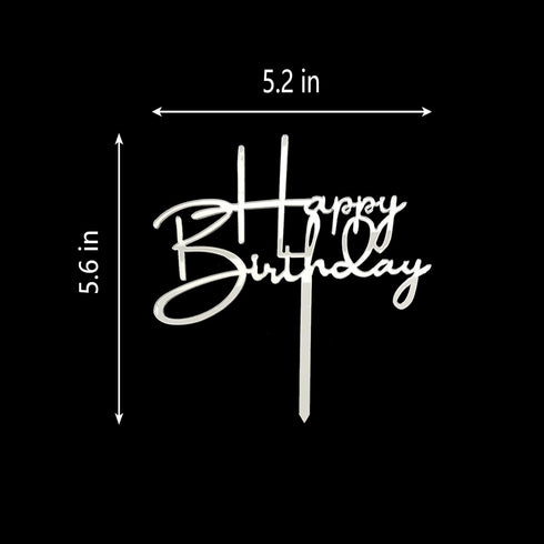 Happy Birthday Cake Topper for Party Decorations - Mirror Silver Acrylic