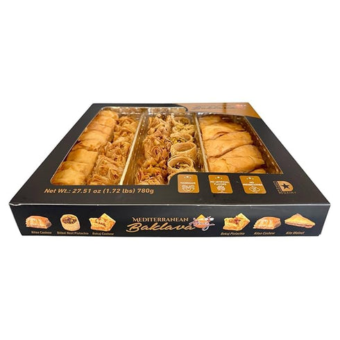 Generic 27.51 oz (1.72 lbs) Mediterranean Baklava Assortment with Honey Handmade Layers of Phyllo Dough with Pistachio
