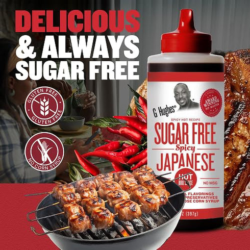 14 Oz (Pack 3) G Hughes Sugar Free Spicy Japanese BBQ Sauce - Gluten Free Hot Japanese Barbecue Sauce, Gourmet Asian