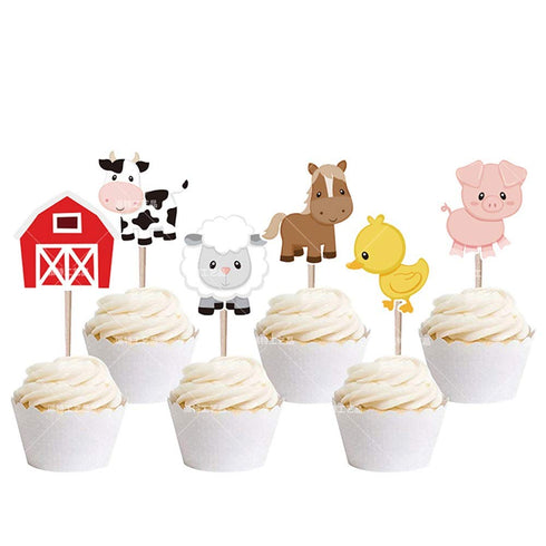 Hongkai 24PCS Farm Animal Theme Cake Cupcake Toppers for 1st Birthday, Baby Shower, Wedding Decorations Supplies