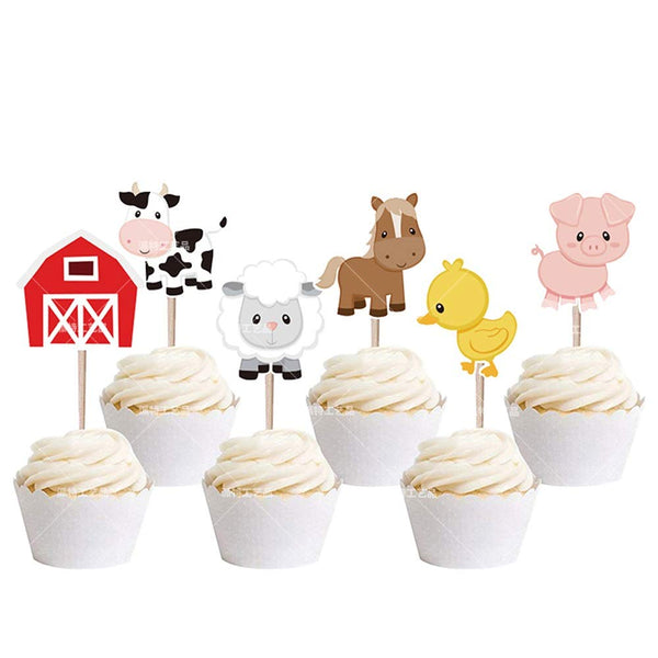Hongkai 24PCS Farm Animal Theme Cake Cupcake Toppers for 1st Birthday, Baby Shower, Wedding Decorations Supplies