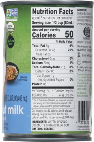 13.66 oz (Pack 4) Thai Kitchen Organic Lite Coconut Milk, fl