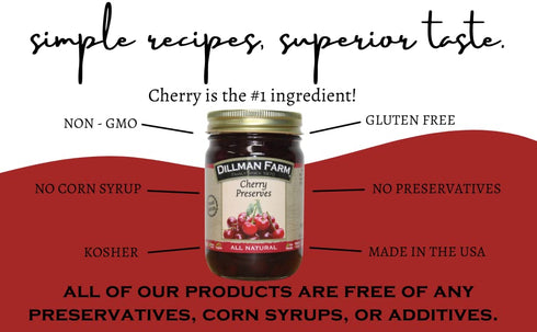 16oz (Pack 6) Dillman Farm All Natural Cherry Preserves - Gluten-Free, Non-GMO, Vegan, Kosher, Preservative Free, Corn