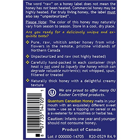 100% 1 lb Quantum Nutrition Labs Canadian Honey - Raw Honey, Pure Honey, Raw Unpasteurized Honey, Unfiltered, Pure