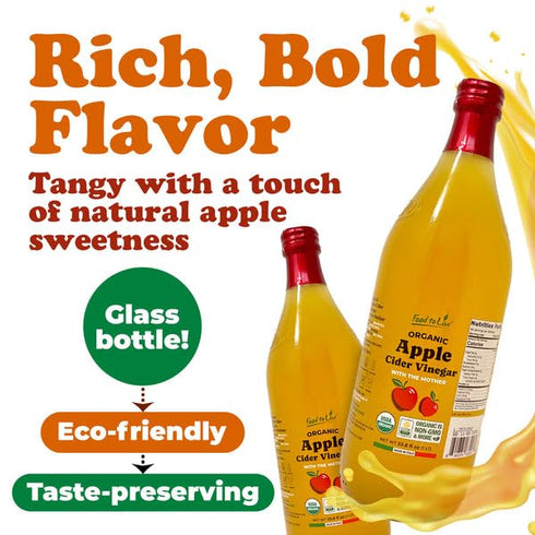 1 (Pack 2) Food To Live Organic Apple Cider Vinegar, L Raw Italian Natural Vinegar with the Mother, Unfiltered