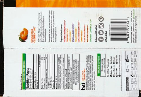 18 Oz (pack 6) Bai Flavored Water, Costa Rica Clementine, Antioxidant Infused Drinks, Fl