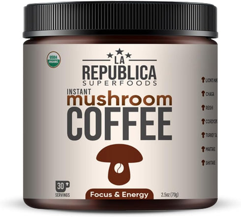 La Republica Organic Mushroom Coffee (30 Servings) Made with Full-Fruiting Bodies, Arabica