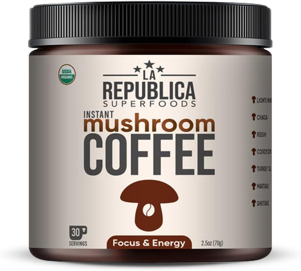La Republica Organic Mushroom Coffee (30 Servings) Made with Full-Fruiting Bodies, Arabica