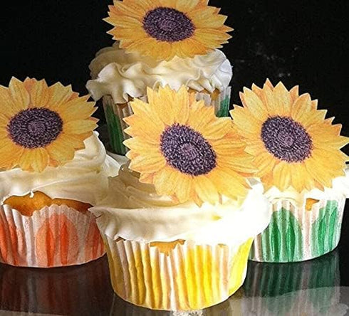 '-Set 12 Sugar Robot - Edible Sunflowers for cake decorating - Large Size - Edible flowers cake decorations - Premium