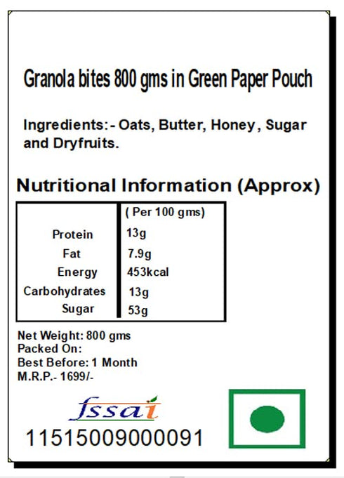 Jaiccha 800 Ghasitaram Bhaidooj Gifts - Granola Bites GMS in Green Paper Pouch