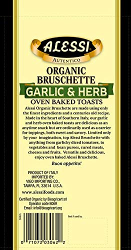 5 (Pack 8) Alessi Organic Italian Garlic & Herb Flavor Bruschette, Non GMO, USDA Organic, Ounce