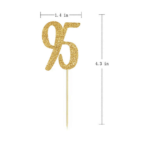 Gold Happy 95th Birthday Cupcake Topper, 24-Pack Number 95 Glitter Decorations for Birthday Party