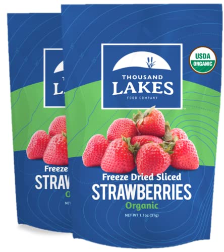 Thousand Lakes ORGANIC Freeze Dried Fruit - Strawberries 2-pack, 1.1 oz each (2.2 oz total) | 100% Sliced, No Sugar