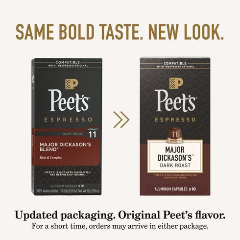 100% 11, 50 Count (5 10 Peet's Coffee, Dark Roast Espresso Capsules, Compatible with Nespresso Original Machines
