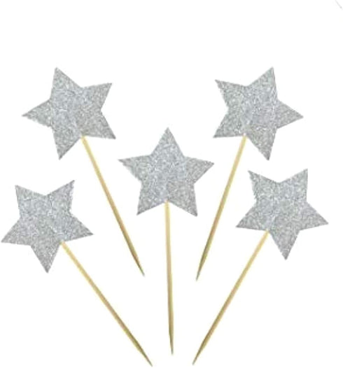 50Pcs Star Cupcake Toppers for All Occasions Party Supplies Decoration with Double Sided Glitter