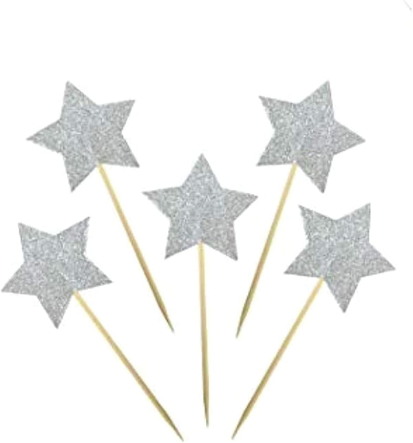 50Pcs Star Cupcake Toppers for All Occasions Party Supplies Decoration with Double Sided Glitter