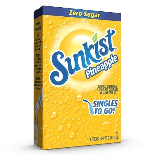 Sunkist Singles To Go Drink Mix Pineapple - 6 Boxes with 6