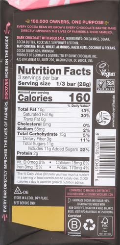 3 Divine Chocolate Chocolate Bar Dark Pink Himalian Salt, Ounce