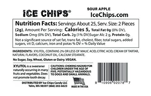 ICE CHIPS Xylitol Candy 3 Pack Assortment (Sour Apple, Sour Cherry, Lemon) 5.28 OZ