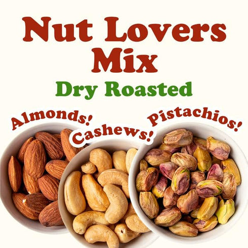 8 Food to Live Nut Lovers Mix, Ounces Premium Dry Roasted Pistachios No Shell, Almonds and Cashews Blend. No Salt