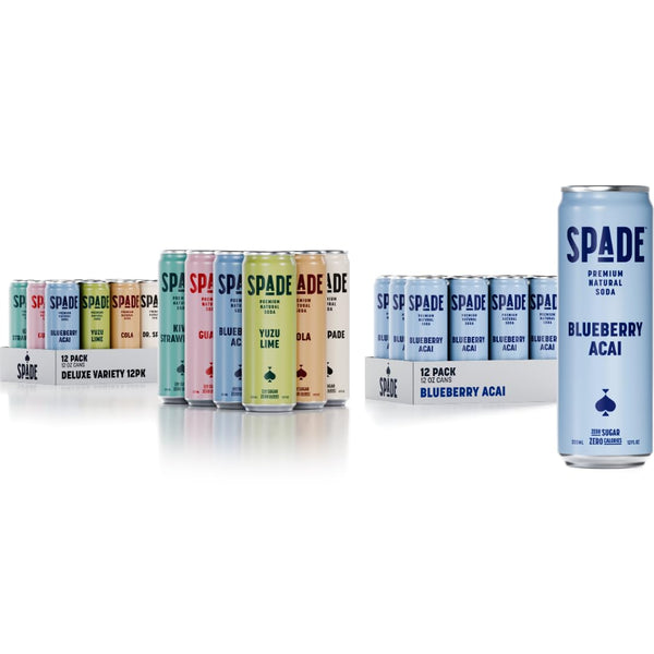 Spade Soda | Deluxe Variety + Blueberry Acai, Premium All-Natural, No Sugar,