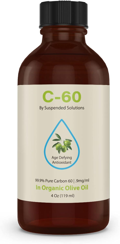 60 C60 4oz 108mg C60, 99.9% Carbon in Olive Oil Glass Bottle, Pure Solvent Free, Organic Extra Virgin Olive, Longevity