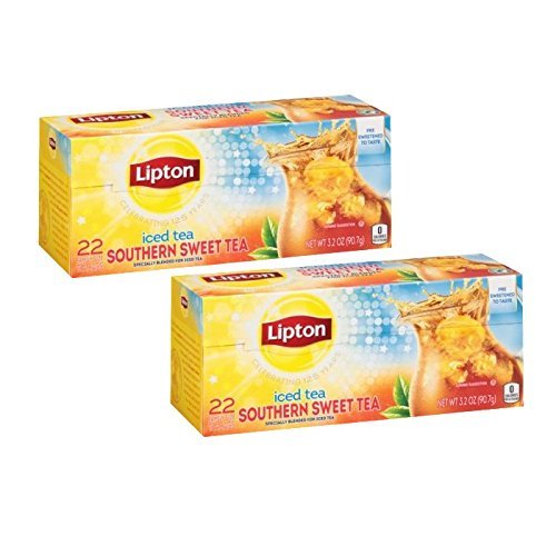 Lipton Southern Sweet Iced Tea Bags Family Size 22 Count (Pack of 2)