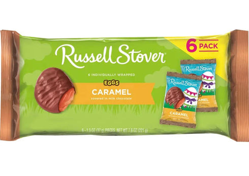 Russell Stover Chocolate Covered Caramel Eggs, 6 Individually Wrapped 1.3 Ounce Eggs,