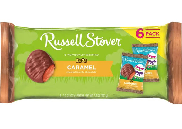 Russell Stover Chocolate Covered Caramel Eggs, 6 Individually Wrapped 1.3 Ounce Eggs,