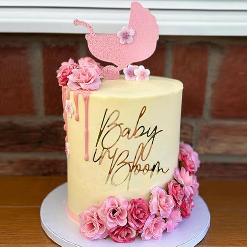 Hsybdnsk Baby in Bloom Side Cake Topper, Acrylic Baby Shower Gender Reveal Cake