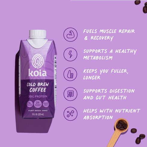 20g 3g 6g 21 11 Oz (Pack 12) Koia Plant Based Protein Shake, Cold Brew Coffee, Protein, Sugar, Prebiotic Fiber