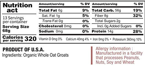 2Lbs- McCabe Organic Whole Oats Groats USDA and CCOF Certified | Product of USA