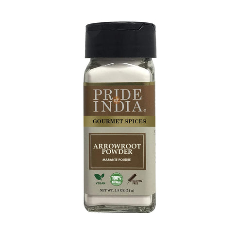 Pride of India Natural Arrowroot Ground Powder, 2oz Dual Sifter Bottle for Sauces & Fritters