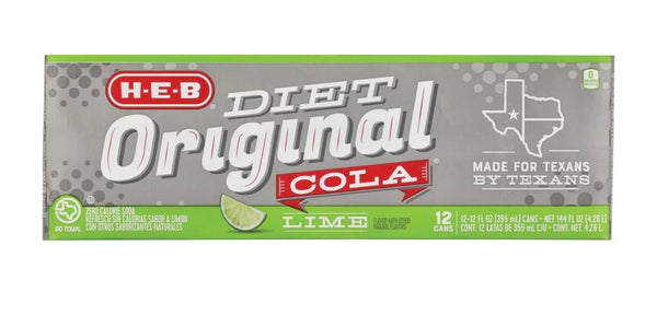 HEB Sugar Free Soda 12 cans (Diet Original Cola with Lime)