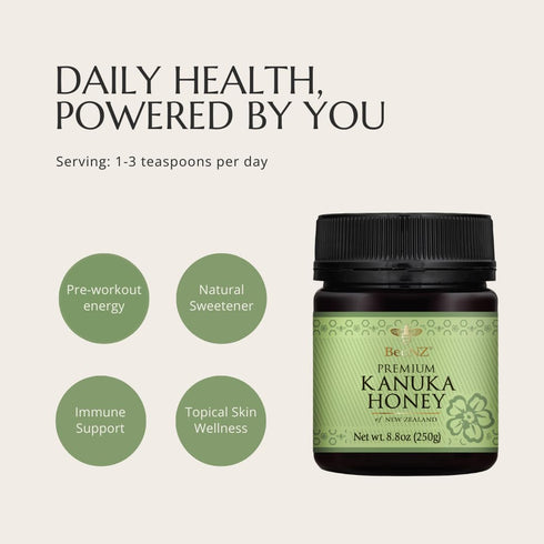 (17.6 oz) BeeNZ Raw Knuka Honey Pure New Zealand Monofloral Knuka Honey, Natural Sweetener & Superfood for Wellness