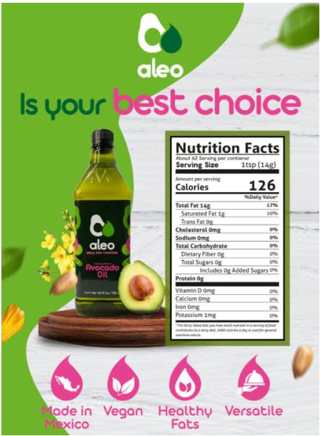 ALEO 32.1 O/950 ml , Cooking blend avocado oil, Keto, Perfect for frying, grilling, roasting & baking, Can help to keep