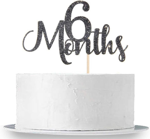6 Months Black Glitter Cake Topper, Baby 1/2 Birthday Decorations, Baby Shower Party Cake Topper.