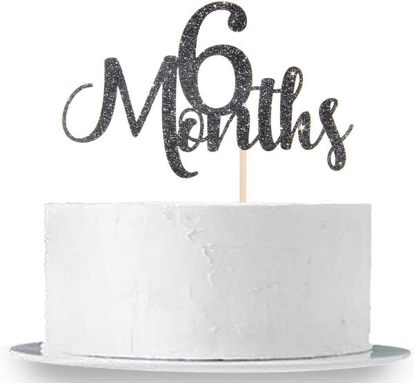 6 Months Black Glitter Cake Topper, Baby 1/2 Birthday Decorations, Baby Shower Party Cake Topper.