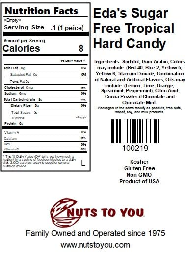 Eda's Sugar Free Hard Candy 5 lb. Eda's Tropical Mix bag by Nuts To You. Delicious Tropical flavors without any sugar.