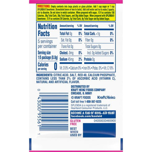 Kool-Aid Unsweetened Strawberry Powdered Soft Drink Mix, 0.14 oz Packet (Pack of 15)
