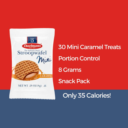 ATREVO 30 Count, Stroopwafel Caramel Mini Individually Wrapped Dutch Waffle Cookies, Holiday Office Snacks, Coworker