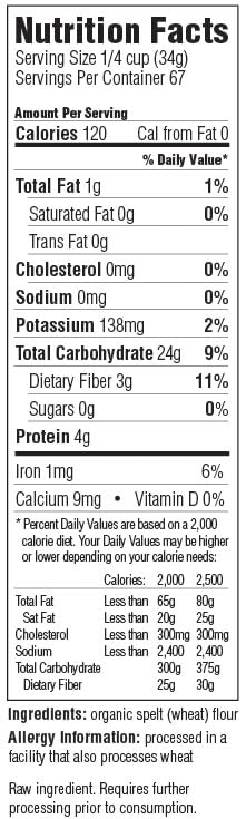 5 lb Nature's Legacy VitaSpelt Organic Whole Spelt Flour bag