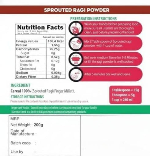 Generic 100% -200 Sprouted Ragi Flour (Madua/Nachni aata)| Natural | Fibre, Protein and Iron Rich Healthy Meal