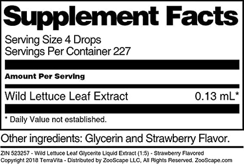 Terravita (1:5) (1 oz, 523257) Wild Lettuce Leaf Glycerite Liquid Extract - Strawberry Flavored ZIN: