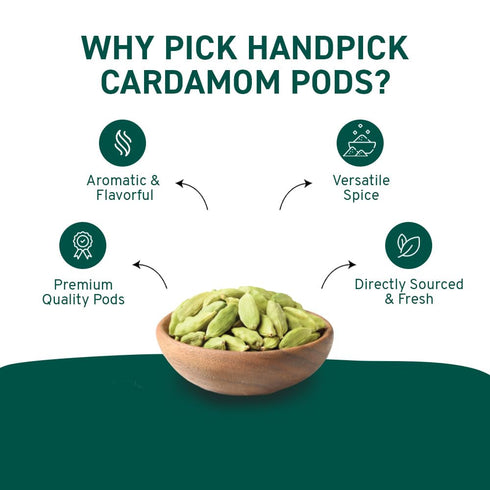 HANDPICK Green Cardamom Pods (57g / 2oz) | Large Size Green Elaichi, Pure Non-GMO Gluten Free from India