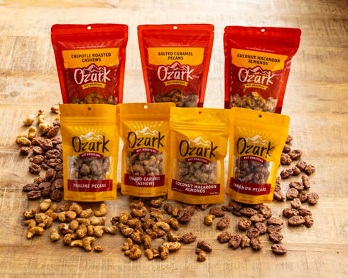 OZARK (7 oz) NUT ROASTERS, Salted Caramel Cashews, Flavored Snack Nuts, Gluten-Free Gourmet Candied Cashews, Blend