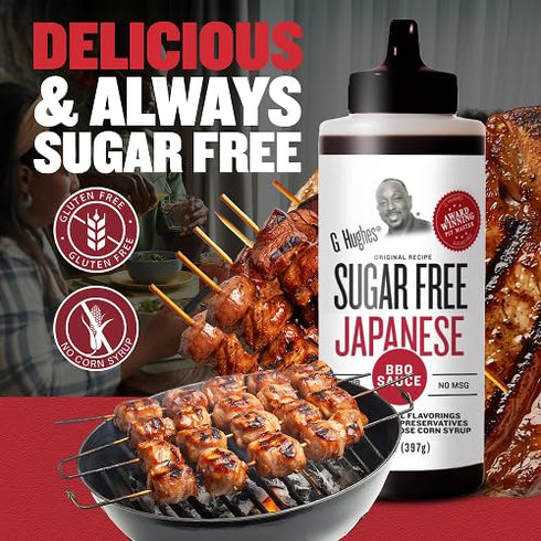 14 Oz (Pack 3) G Hughes Sugar Free Japanese BBQ Sauce - Gluten Free Japanese Barbecue Sauce, Gourmet Asian Marinade