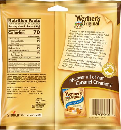 Werther's Original 5.5 oz (Pack 1) Caramel Coffee Hard Candies - Individually Wrapped Hard Candies for Halloween