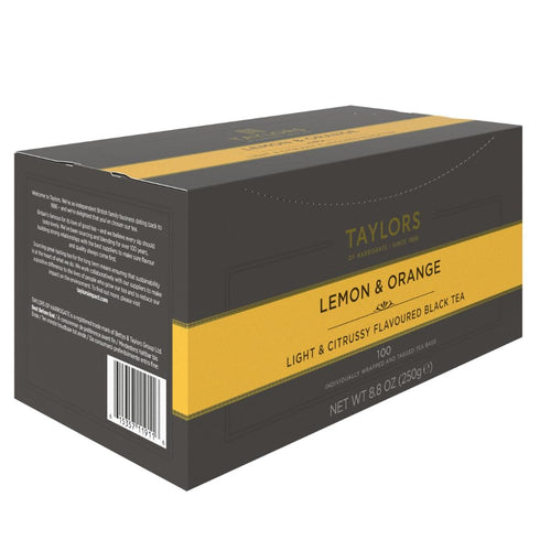 100 Count (Pack 1), 100 Taylors of Harrogate Lemon & Orange, Black Tea, Individually Wrapped Bags, of Citrussy