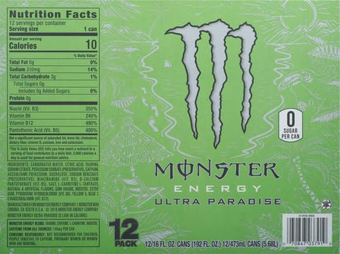 16 (Pack 12) Monster Energy Ultra Paradise, Sugar Free Energy Drink, Ounce